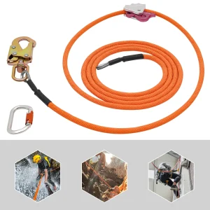 1/2'' x 14FT Flip Line, Steel Wire Core Flipline Kit, Triple Locking Carabiner Tree Climbing Lanyard for Overhead Workers