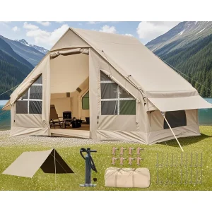 Inflatable Camping Tent 2 4 6 8 Person Update. Zipper Door Easy Blow-Up Tents