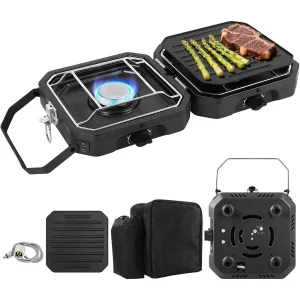 Adjustable 2 Burner Portable Camping Stove Propane 16000 BTU with Carrying Bag