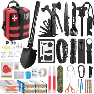 Survival and first aid kit, 142-piece survival equipment.