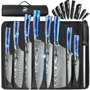 ZENG 8PCS Chef Knife Kitchen Knives Set Utility Boning Knife Cleaver Meat Fruit Bread Knife Japanese Santoku Knife with Cover