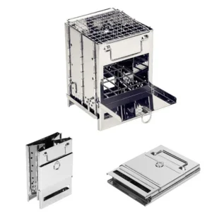 Camping Wood Burning Stove with Grill, Collapsible Backpacking Survival, Stainless Steel.